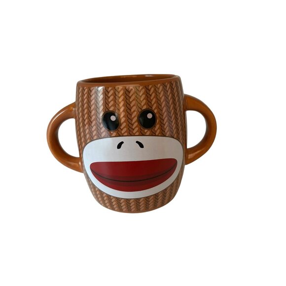 Galerie Candy Sock Monkey Double Handle Coffee Mug 4" Hot cocoa Teacup - Picture 4 of 7